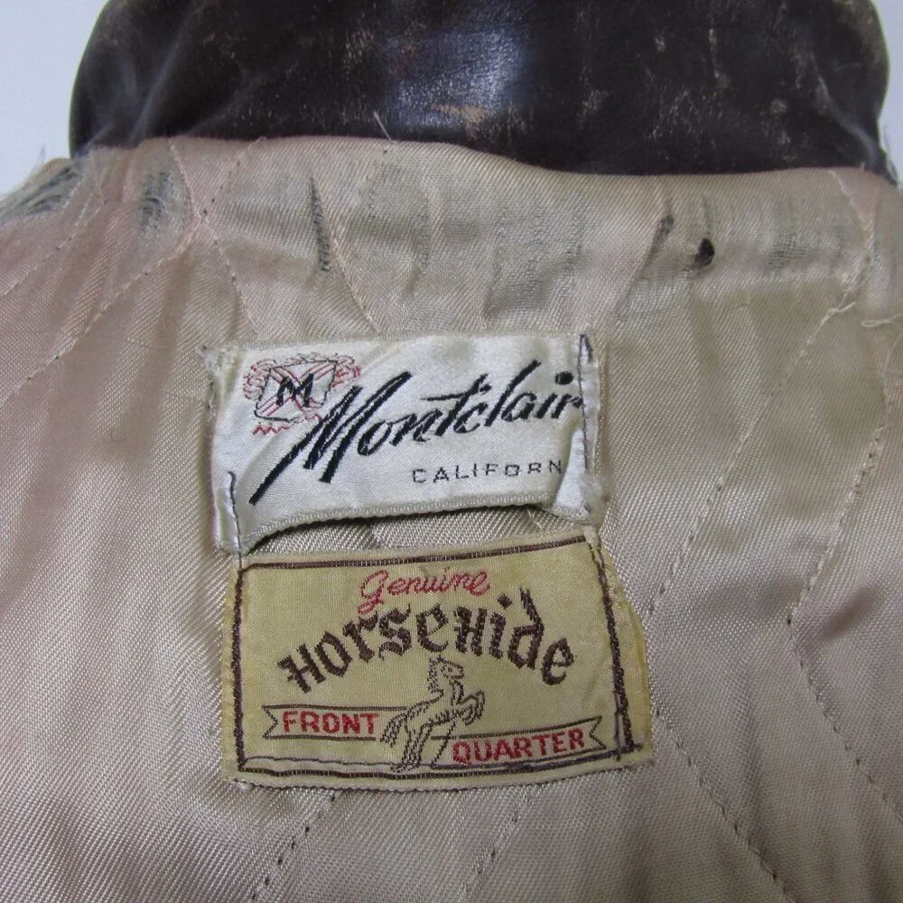 VTG 50s Montclair M HORSEHIDE Bomber Jacket Distressed Rancher Front Quarter